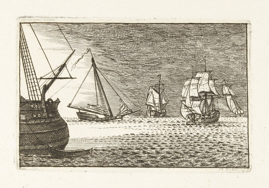 Detail of Seascape with threemaster by Mathäus Berkman