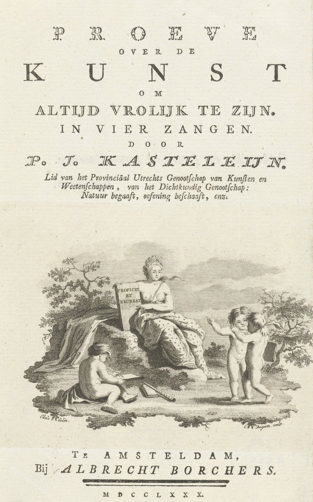 Detail of Title page for: P.J. Kasteleijn, Essay on the art to be always cheerful. In four songs by Albrecht Borchers