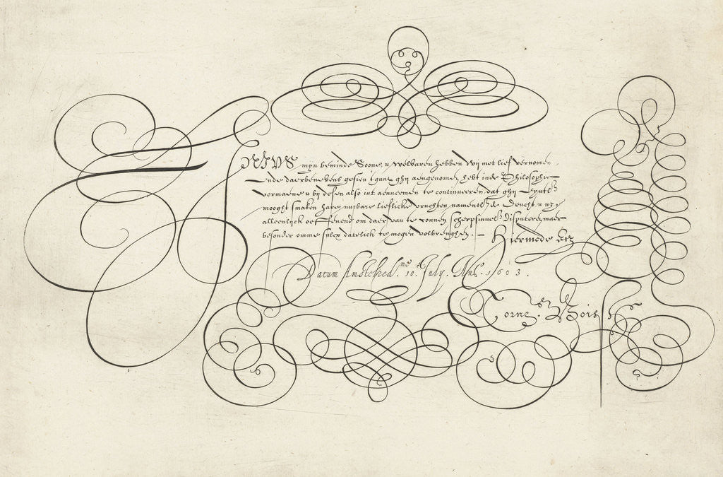 Detail of Calligraphy Lenicus mijn bemind soone by Anonymous