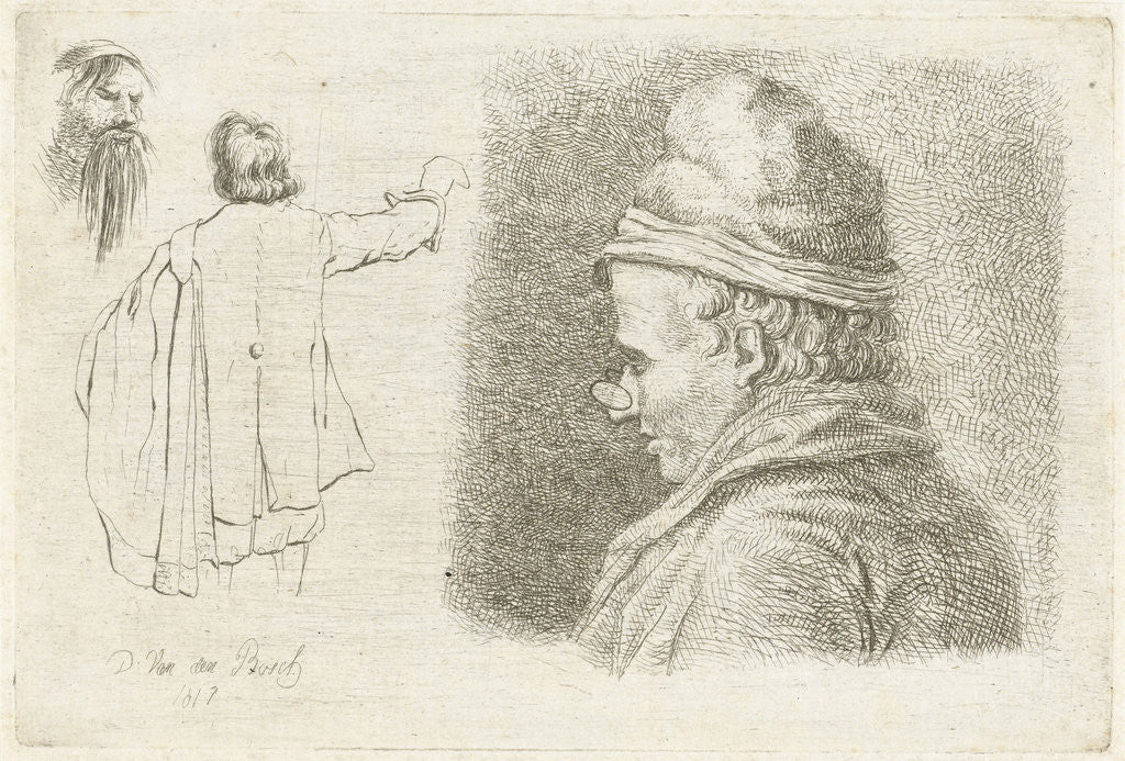 Detail of Study Sheet with three figures by D. van den Bosch