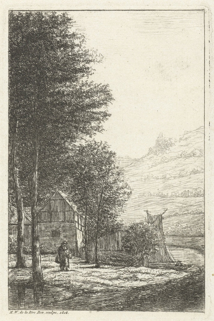 Detail of Farmyard with tall trees by Hans Willem Box