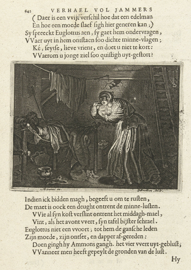 Detail of Misandere visit Euglottus at night by Daniël van den Bremden