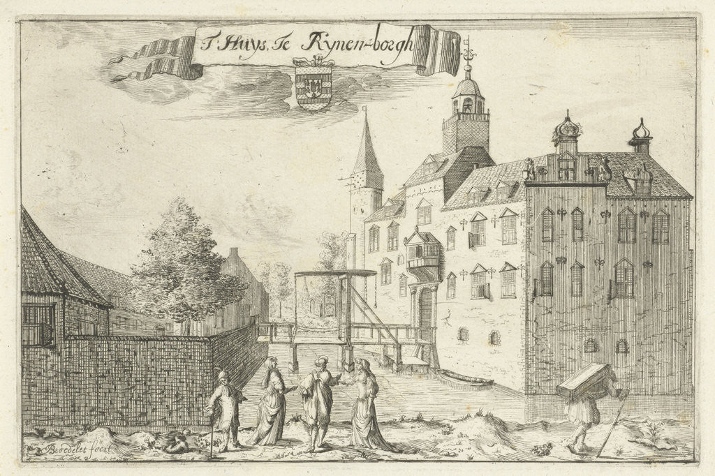 house or castle with drawbridge to Rhijnenburgh by Caspar Specht
