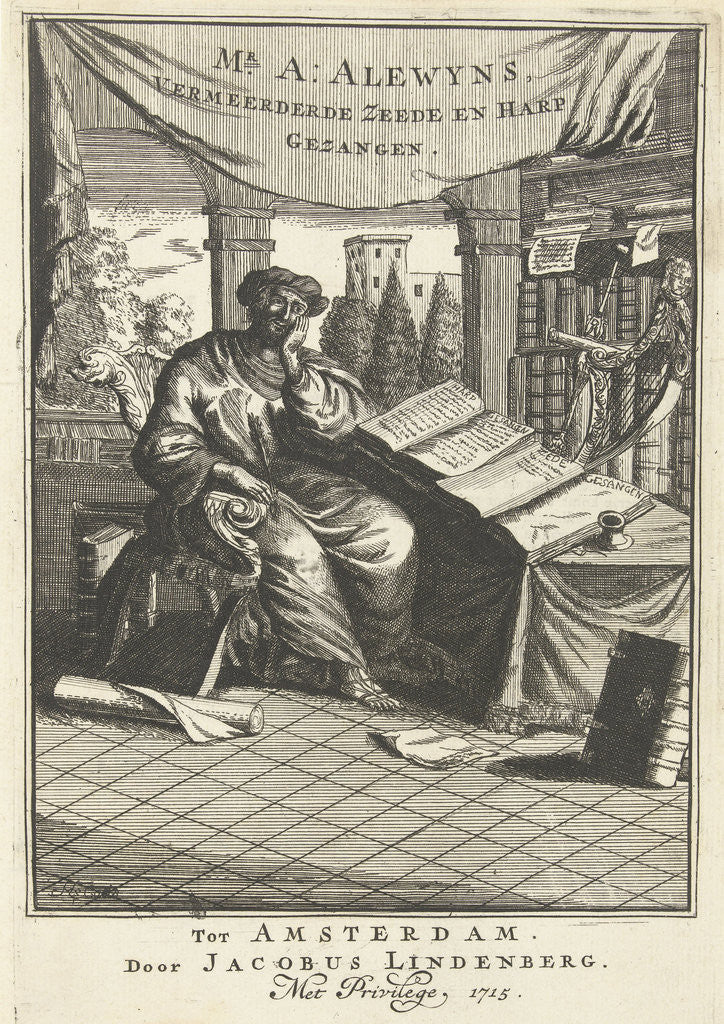 Detail of Poet at work by Caspar Luyken