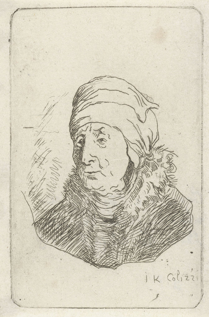 Portrait of an old woman with headscarf by Rembrandt Harmensz. van Rijn