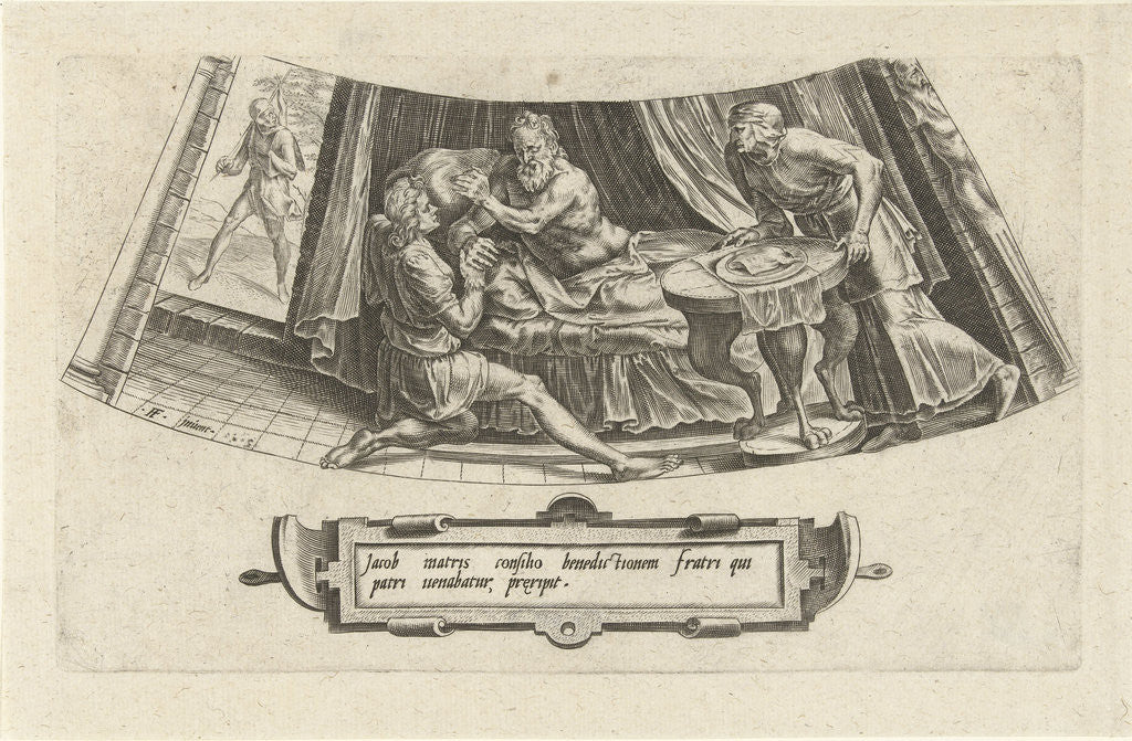 Detail of Jacob gets the paternal blessing of Isaac by Julius Goltzius