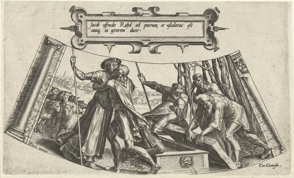 Detail of The Meeting of Jacob and Rachel at the well by Julius Goltzius