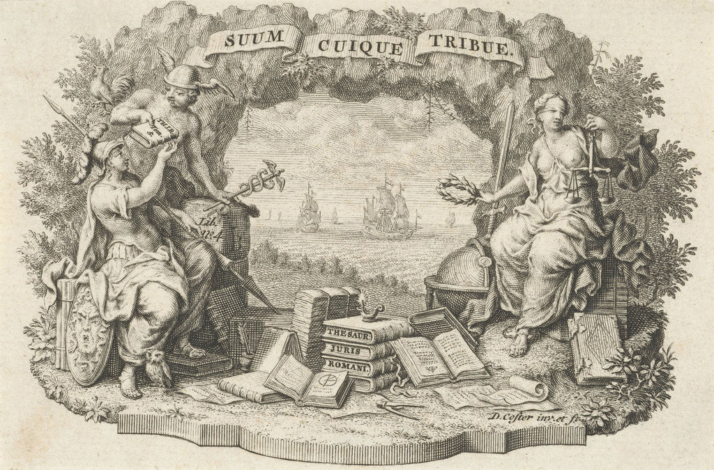 Detail of Vignette with Mercury, Minerva and Justice by David Coster