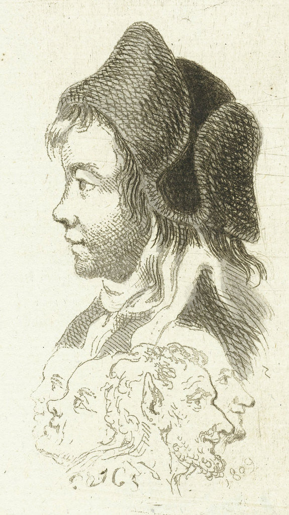 Boy and four heads including head of satyr by Cornelis van Cuylenburgh II