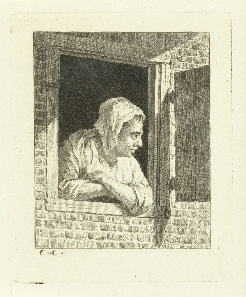 Detail of Woman leaning on arms in window opening by Cornelis van Cuylenburgh II