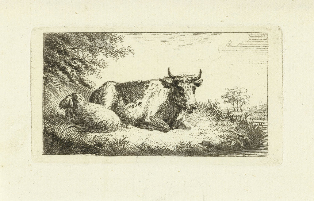 Detail of Lying cow and sheep by Johannes van Cuylenburgh