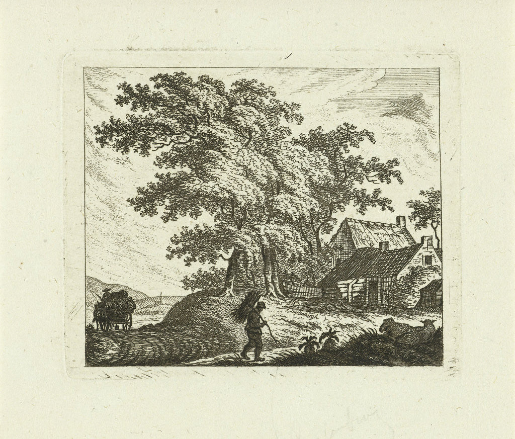 Detail of Landscape with farm and man with wood by Johannes van Cuylenburgh