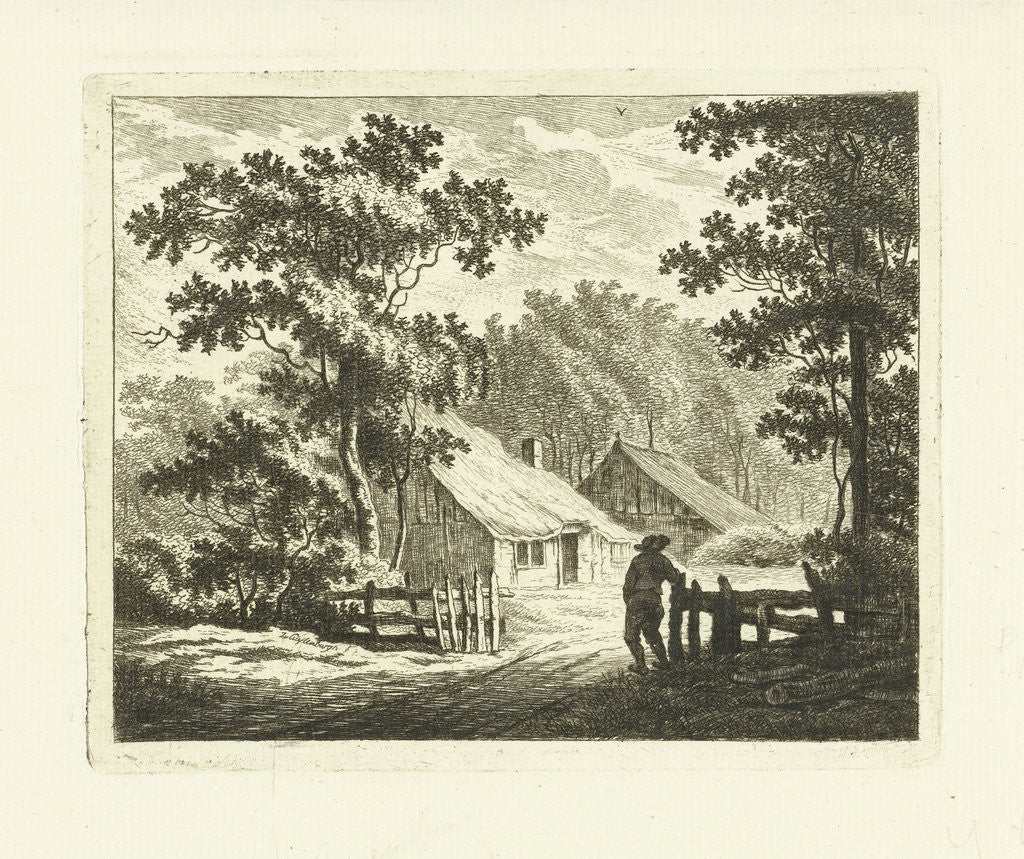 Detail of Landscape with farm house and yard with fence by Johannes van Cuylenburgh
