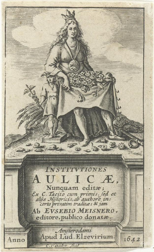 Detail of Abundance with lap full of flowers and wheat sheaf and image of Mercury by Lowijs Elzevier III