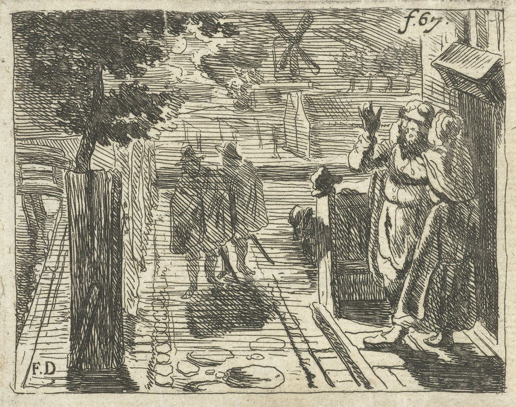 Detail of Woman embraces man house on canal by Francoys Dancx