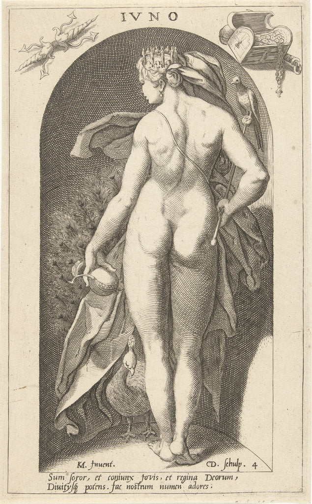 Detail of Juno with peacock by Cornelis Jacobsz. Drebbel