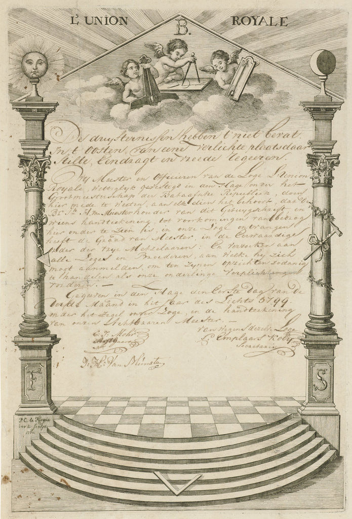 Detail of Diploma of the Masonic Lodge l'Union Royale in The Hague by Paulus Constantijn la Fargue