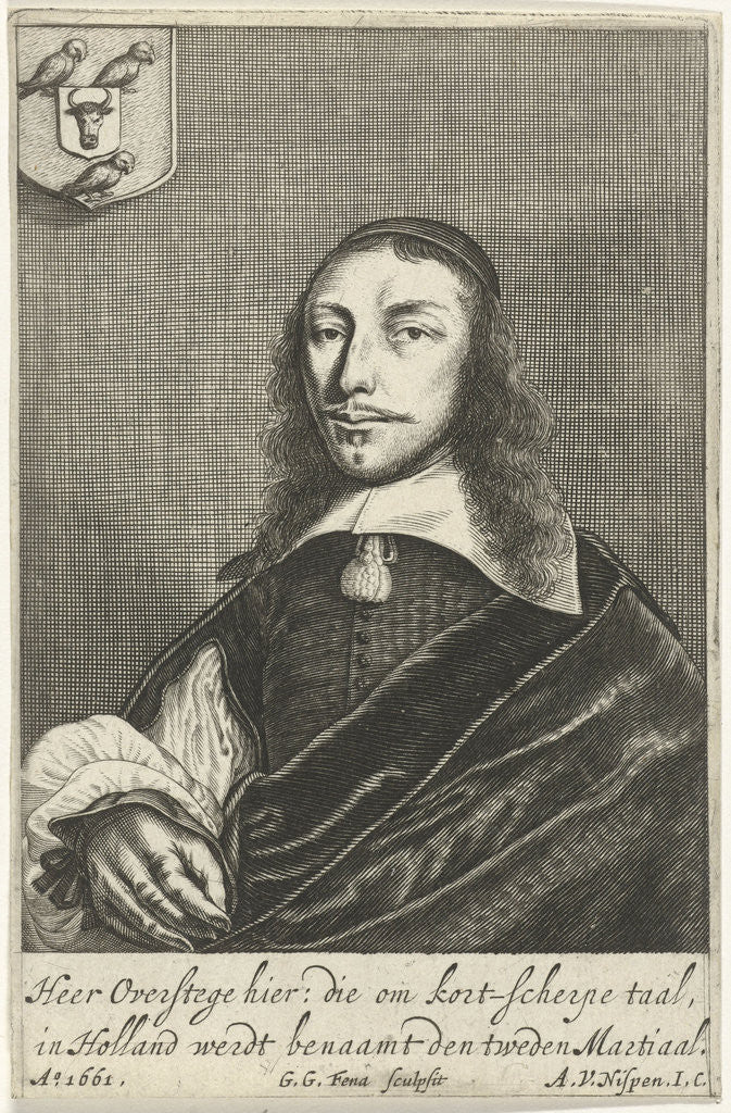 Detail of Portrait Dortse poet Cornelis van Overstege, Dordrecht by Gerrit Gerritsz van Fenaem