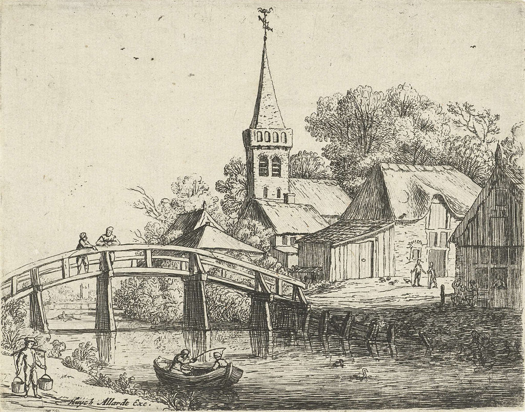 Detail of Landscape with wooden bridge by Hugo Allard