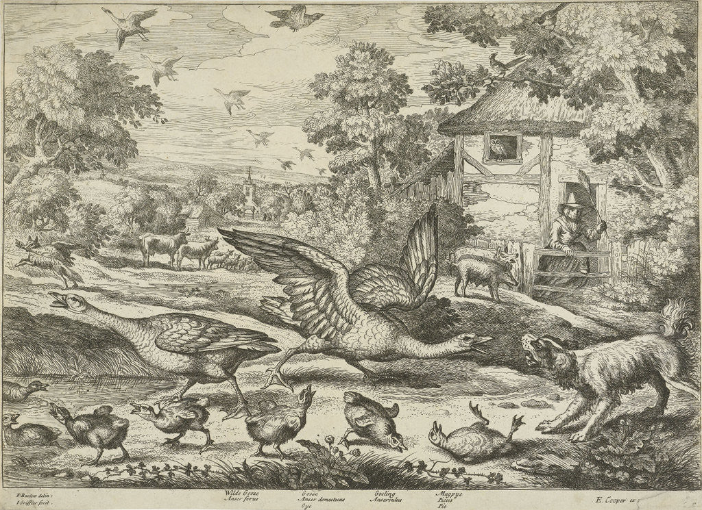 Detail of Landscape with two geese defend their young by Edward Cooper