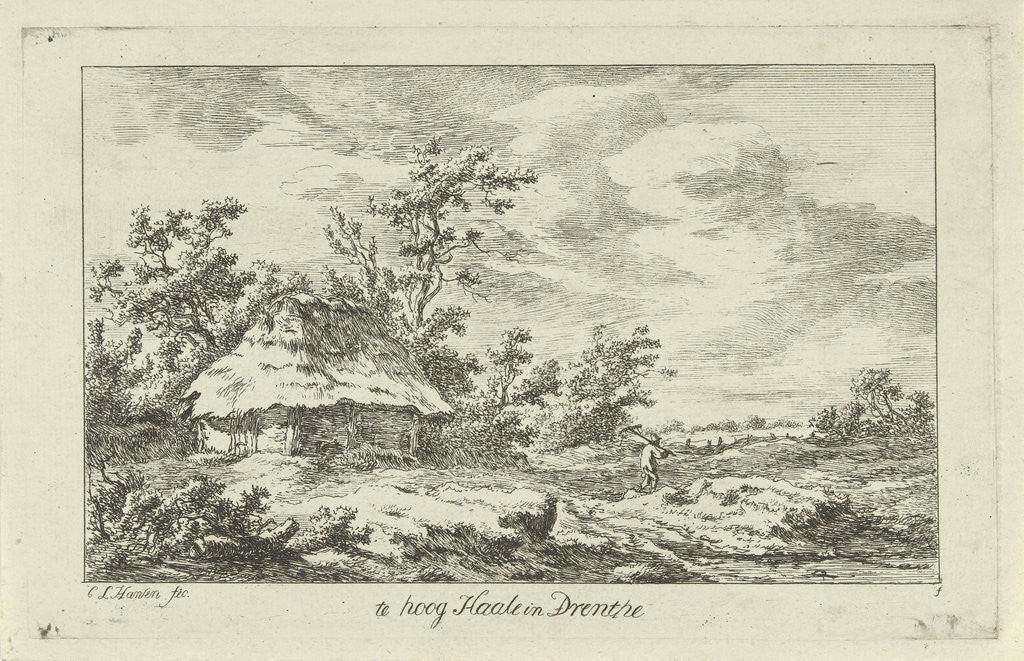 Detail of Man with rake in a barn by Carel Lodewijk Hansen