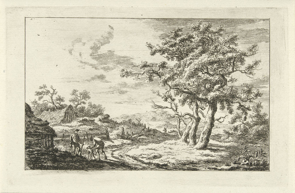 Detail of Hunters with a dog on a path by Carel Lodewijk Hansen