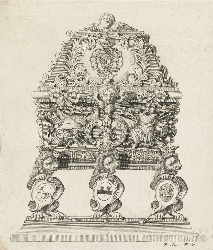 Detail of Sarcophagus Hendrik Casimir II: foot decorated with wapentrofeëen by Anonymous