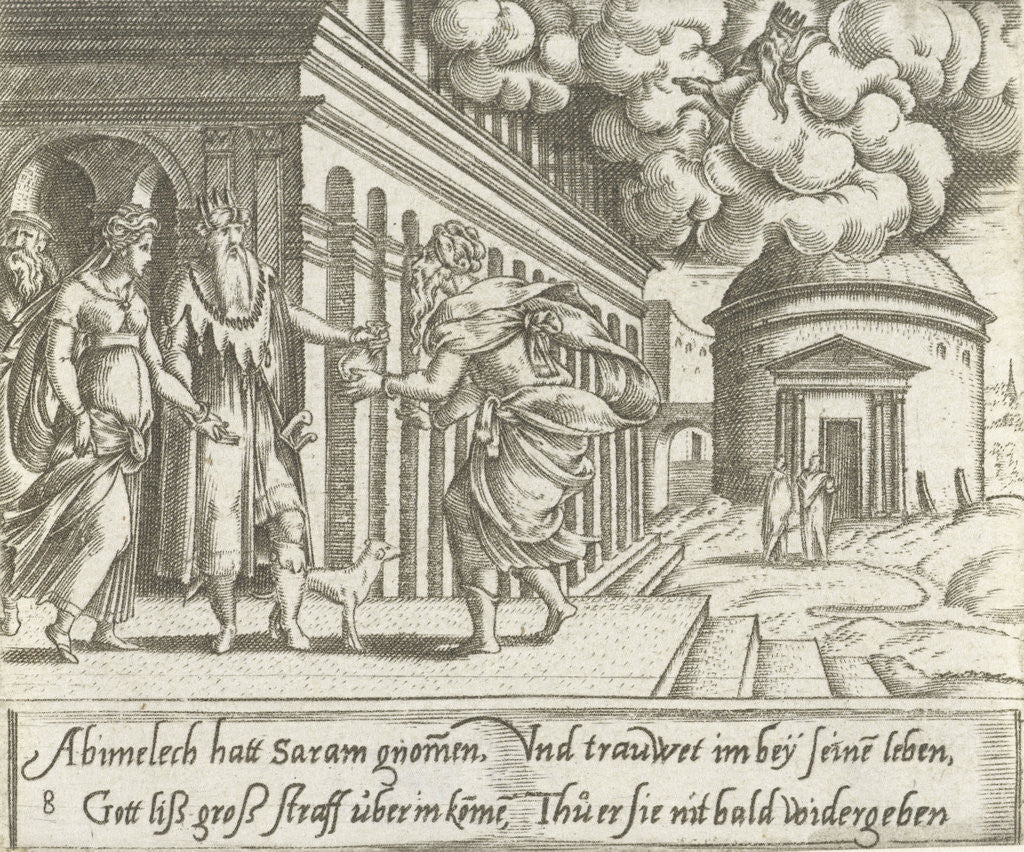 Detail of Abraham gives Abimelech the money back to Sara by Cornelis Bos