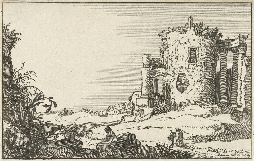 Detail of Ruins of a temple surrounded by columns by Claes Jansz. Visscher II
