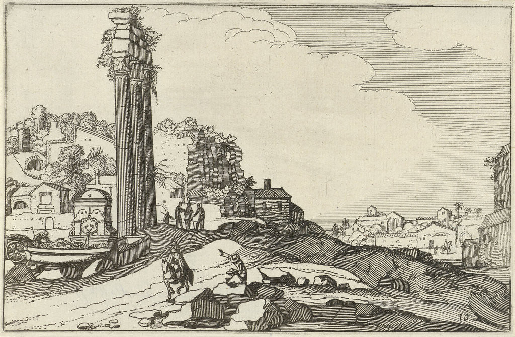 Detail of Temple of Castor and Pollux by Claes Jansz. Visscher II