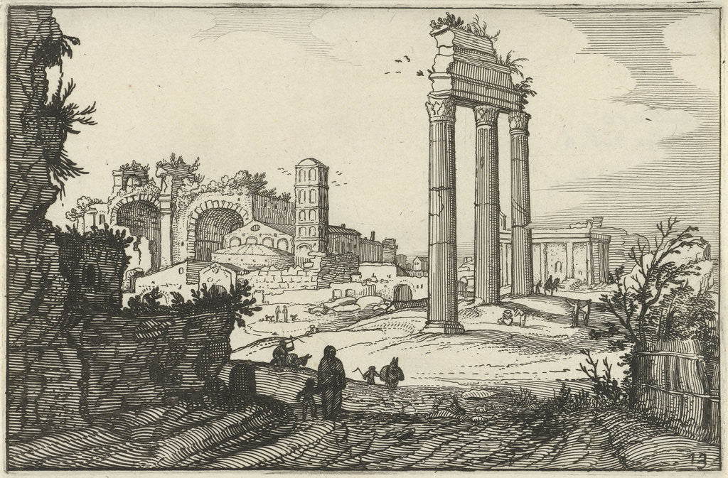 Detail of Temple of Castor and Pollux and the Basilica of Constantine by Claes Jansz. Visscher II
