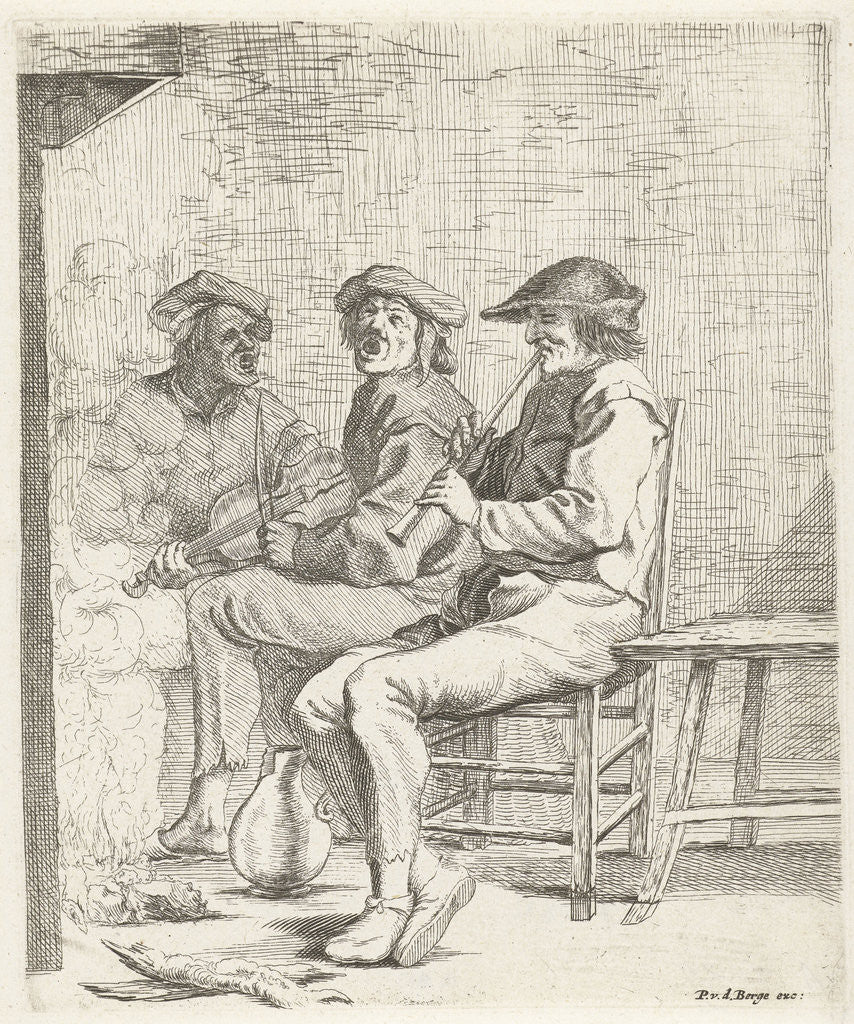 Detail of Three men making music by Pieter van den Berge