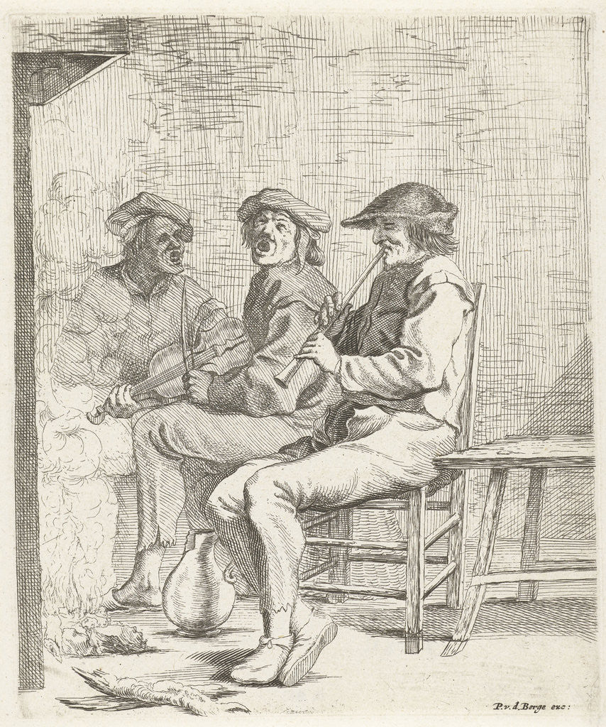Detail of Three men making music by Pieter van den Berge
