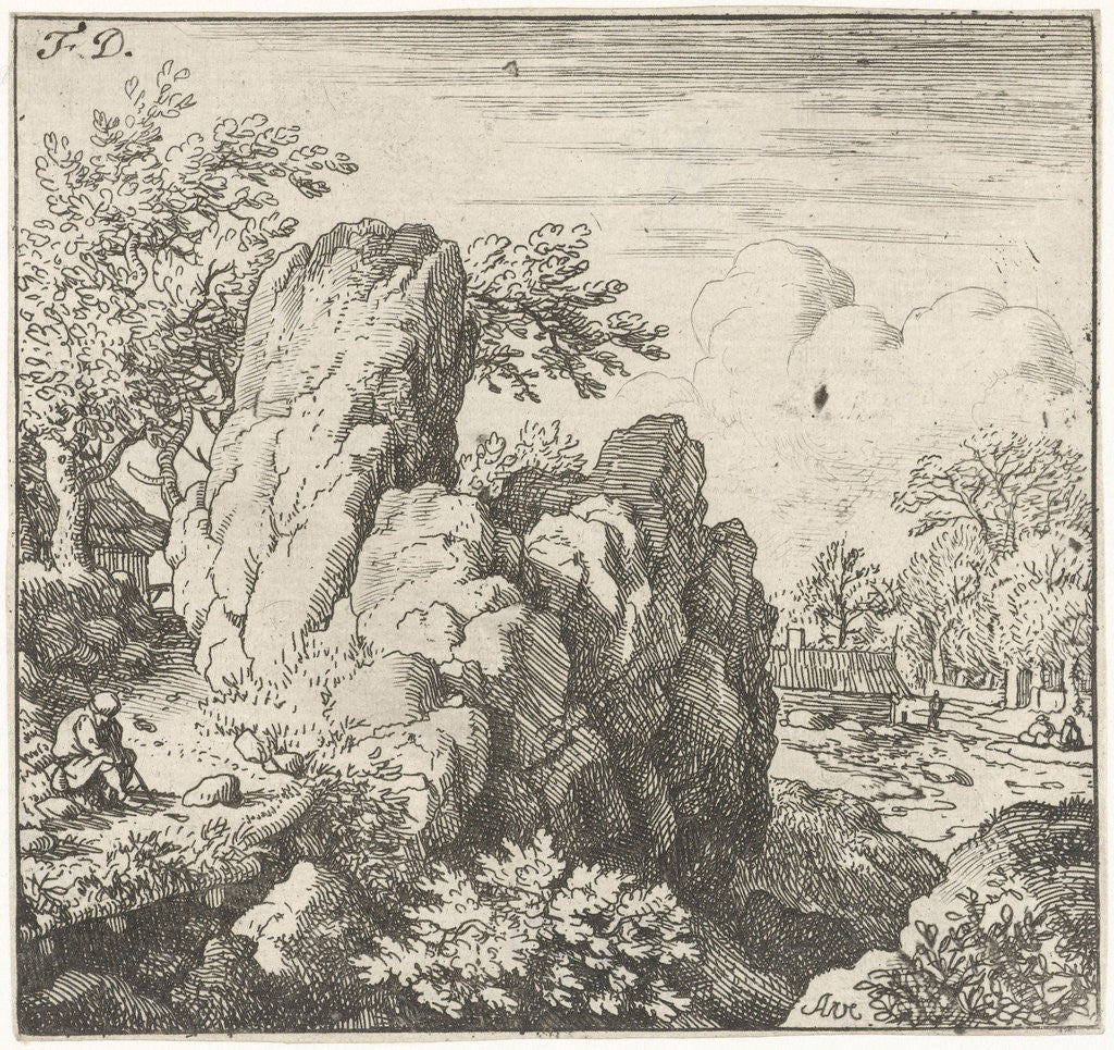 Detail of Landscape with large rock by Allaert van Everdingen