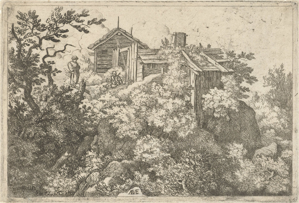 Detail of Three cottages on a rock by Allaert van Everdingen