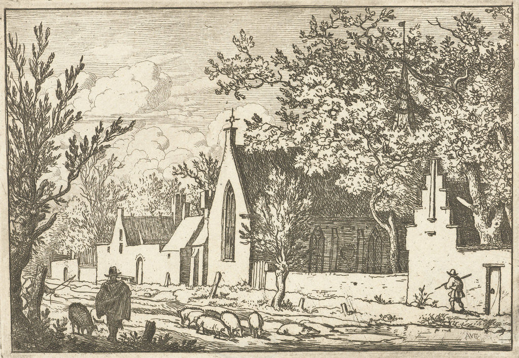 Detail of Swineherd near church by Allaert van Everdingen