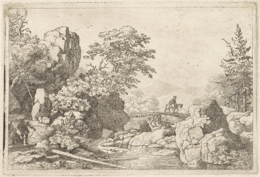 Detail of Landscape with horseman on bridge by Allaert van Everdingen