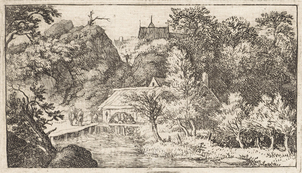 Detail of Landscape with views of three people at a watermill by Allaert van Everdingen