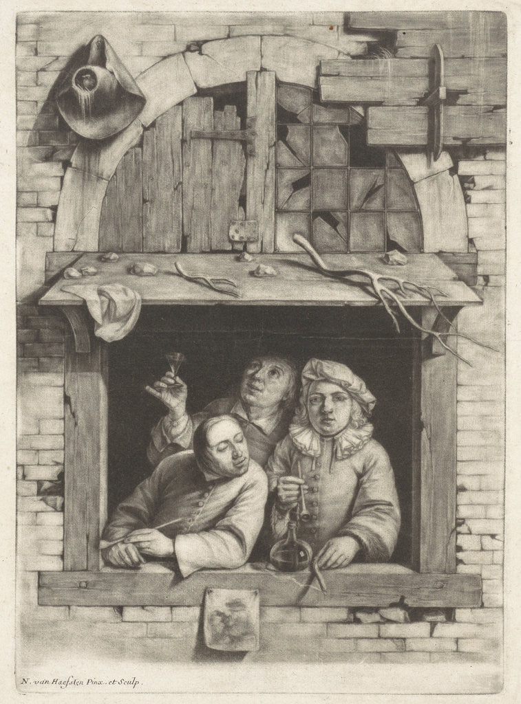 Detail of Three smokers in a window by Nicolaes van Haeften