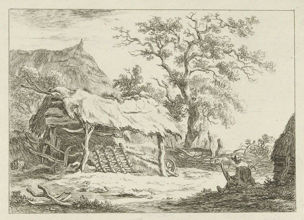 Detail of Sitting figure in a barn by Carel Lodewijk Hansen