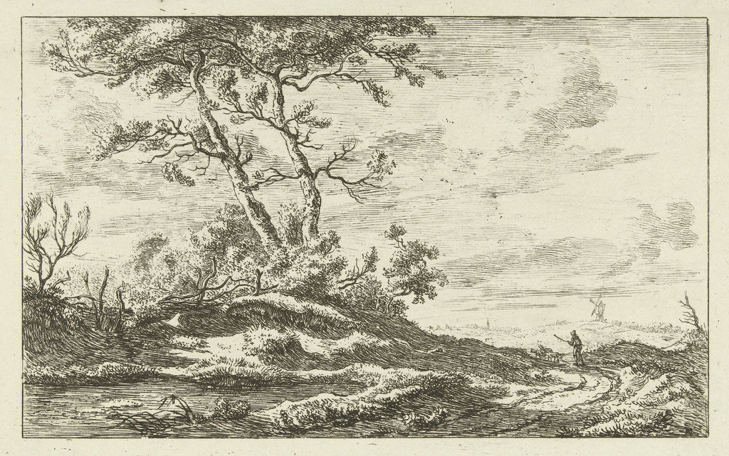 Detail of Shepherd on a country road by Carel Lodewijk Hansen