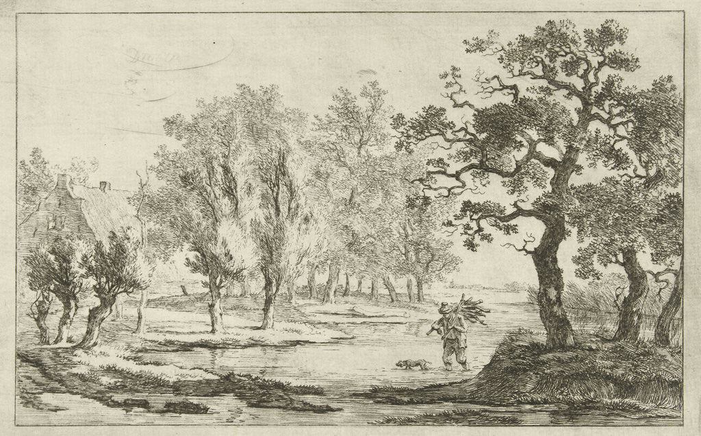 Detail of River Landscape with a L'homme qui achète le bois by Carel Lodewijk Hansen