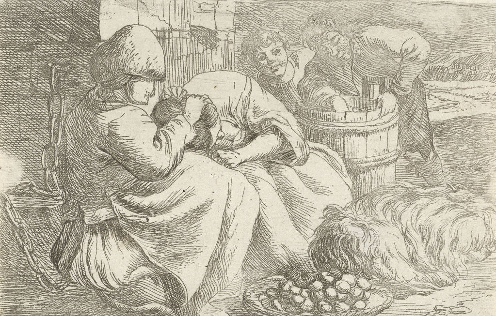 Detail of Old woman delouses a girl by Jan van Ossenbeeck