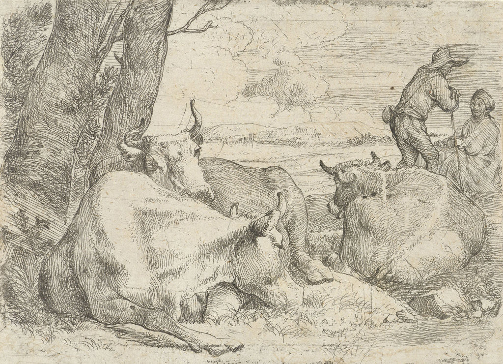 Detail of Three cows and two shepherds by Jan van Ossenbeeck