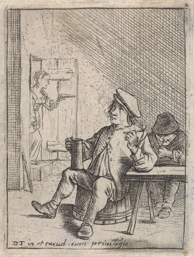 Detail of Seated farmer with jug and pipe by David Teniers II