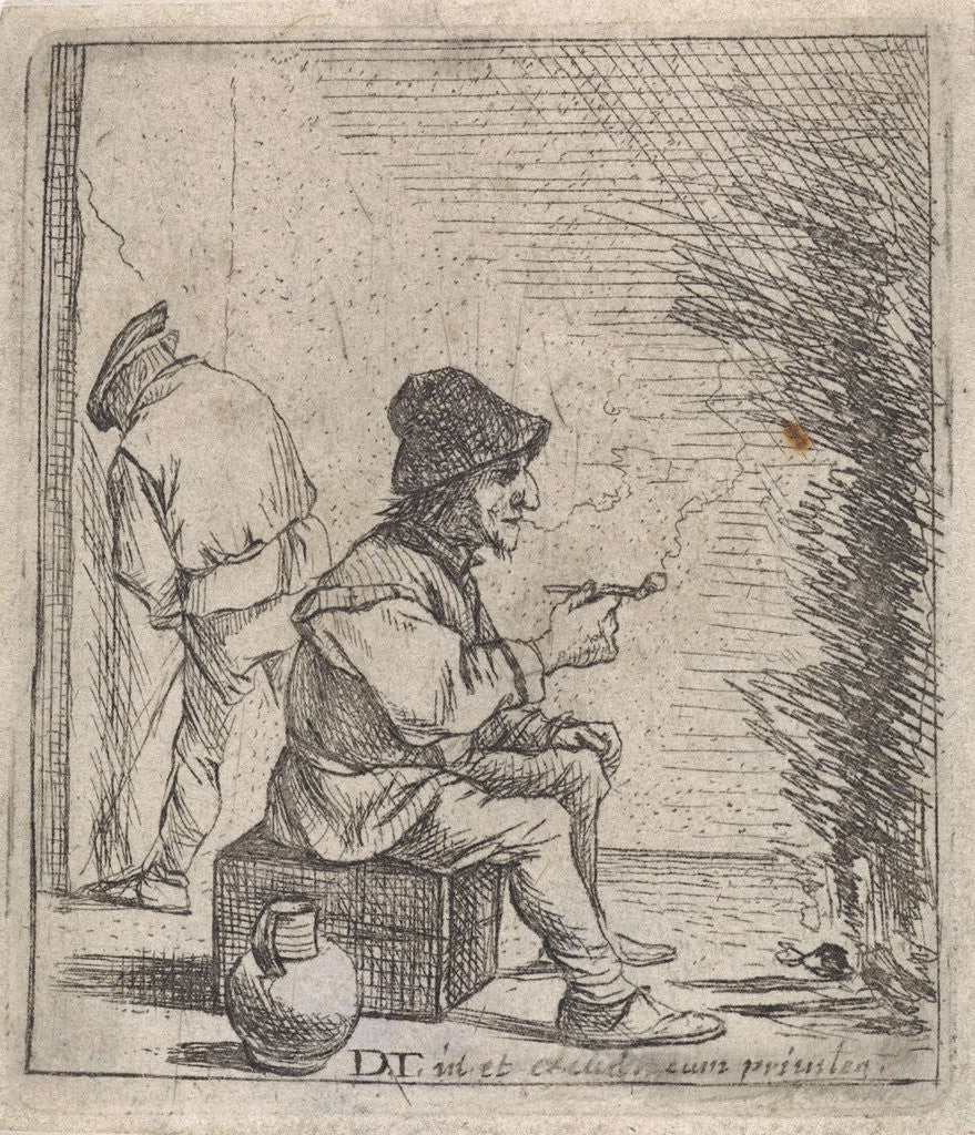 Detail of Smoking farmer by the fire by David Teniers II