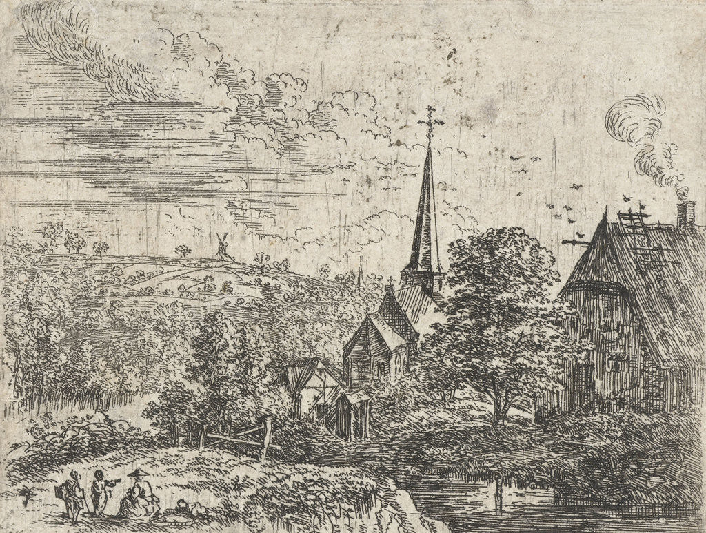 Detail of Village situated near a river by Lucas van Uden