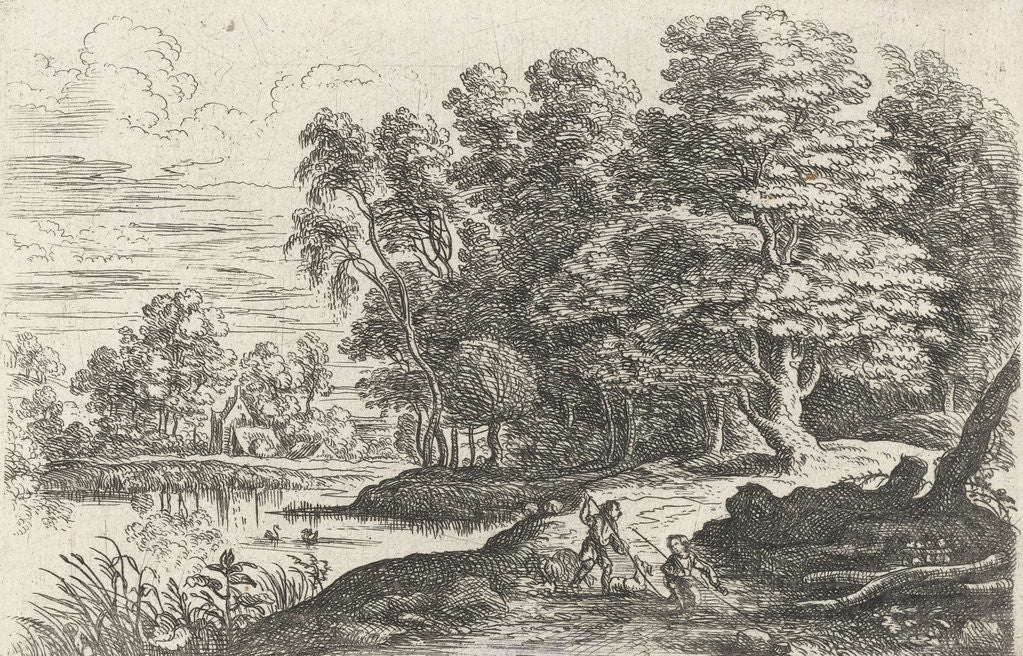 Detail of Landscape with two shepherd boys by Lucas van Uden