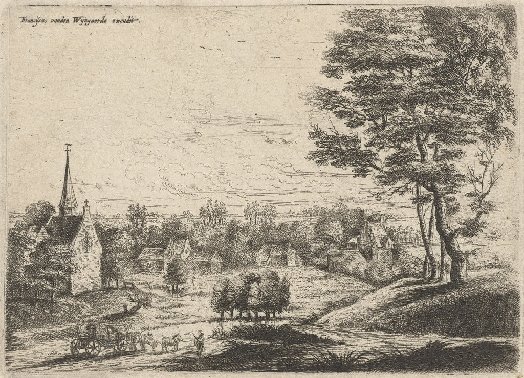 Detail of View of a village and a covered wagon by Frans van den Wijngaerde