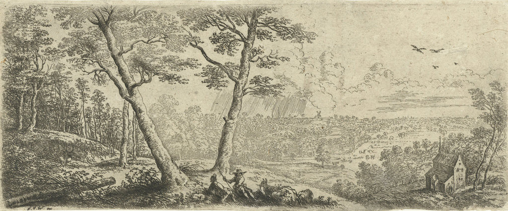 Detail of Landscape with two men conversing by Frans van den Wijngaerde